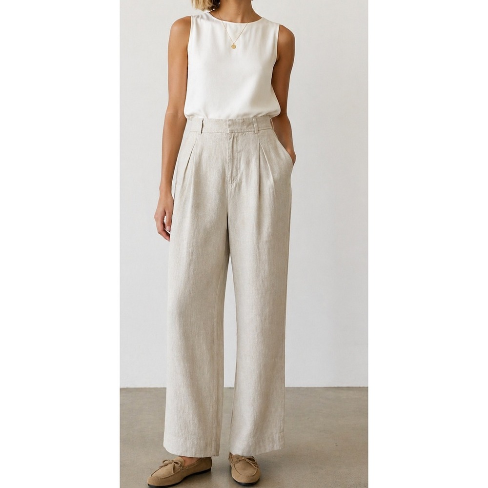 Everlane The Linen Way-High Drape Pant European Wide Leg Size 12 Minimalist